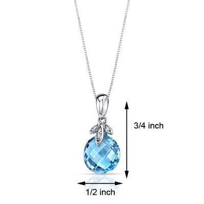 Swiss Blue Topaz and Diamond Pendant Necklace 14K White Gold 4.50 Carats Round