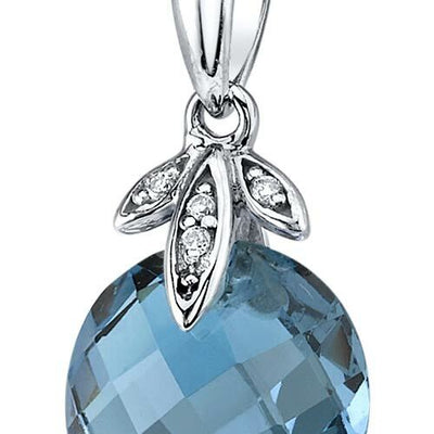 London Blue Topaz and Diamond Pendant Necklace 14K White Gold 4.50 Carats Round