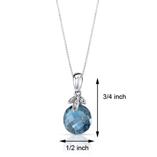 London Blue Topaz and Diamond Pendant Necklace 14K White Gold 4.50 Carats Round