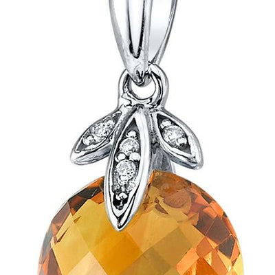 Citrine Pendant Necklace 14 Karat White Gold Round 3.5 Carats