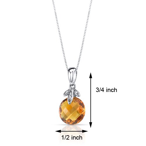 Citrine Pendant Necklace 14 Karat White Gold Round 3.5 Carats