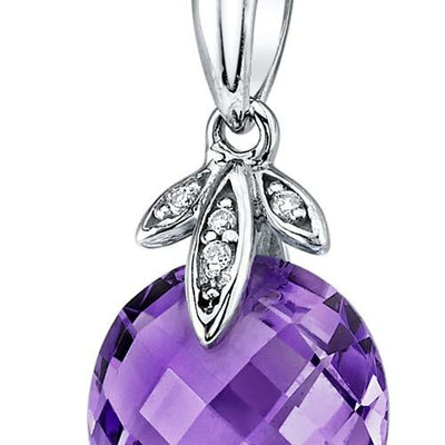 Amethyst and Diamond Pendant Necklace 14K White Gold 3.50 Carats Round