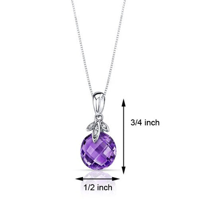 Amethyst and Diamond Pendant Necklace 14K White Gold 3.50 Carats Round