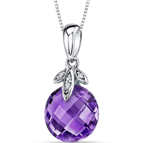 Amethyst and Diamond Pendant Necklace 14K White Gold 3.50 Carats Round