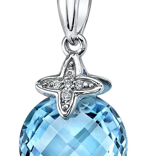 Swiss Blue Topaz Pendant 14 Karat White Gold Round 4.5 Carats