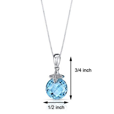 Swiss Blue Topaz Pendant 14 Karat White Gold Round 4.5 Carats