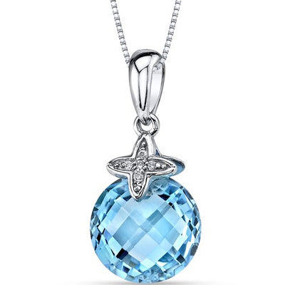 Swiss Blue Topaz Pendant 14 Karat White Gold Round 4.5 Carats