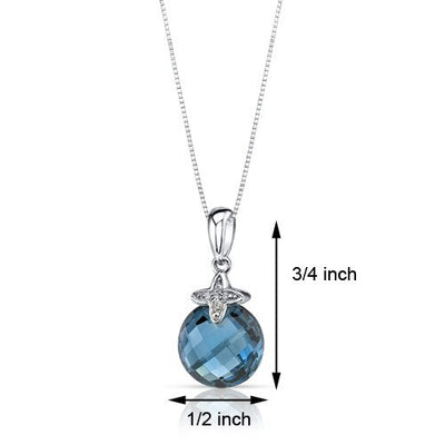 London Blue Topaz Pendant 14 Karat White Gold Round 4.25 Carats