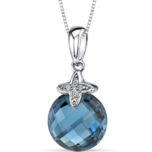 London Blue Topaz Pendant 14 Karat White Gold Round 4.25 Carats