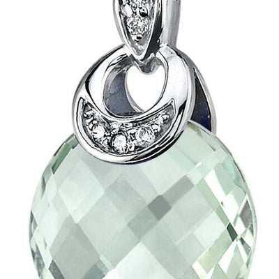 Green Amethyst Pendant 14 Karat White Gold Round 3.5 Carats