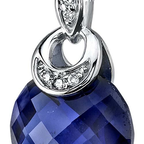 Blue Sapphire and Diamond Pendant Necklace 14K White Gold 5 Carats Round Shape