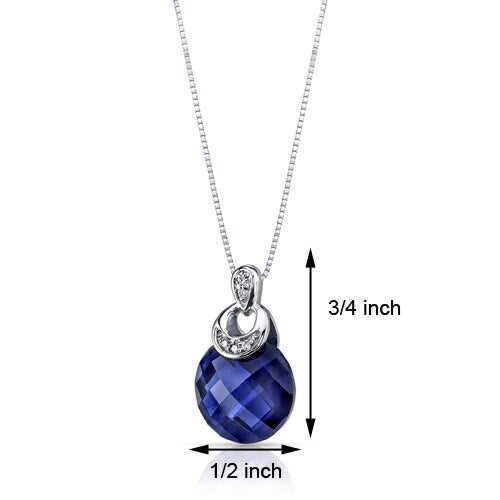 Blue Sapphire and Diamond Pendant Necklace 14K White Gold 5 Carats Round Shape