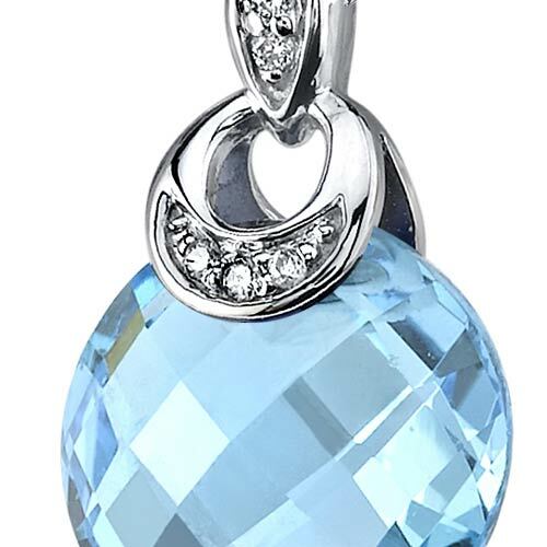 Swiss Blue Topaz Pendant 14 Karat White Gold Round 4.5 Carats