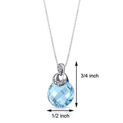 Swiss Blue Topaz Pendant 14 Karat White Gold Round 4.5 Carats