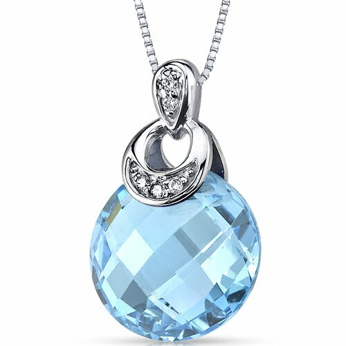 Swiss Blue Topaz Pendant 14 Karat White Gold Round 4.5 Carats