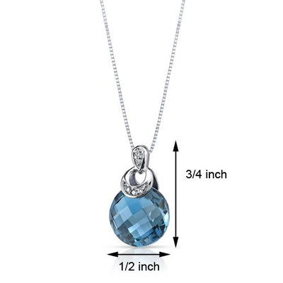 London Blue Topaz Pendant 14 Karat White Gold Round 4.5 Carats