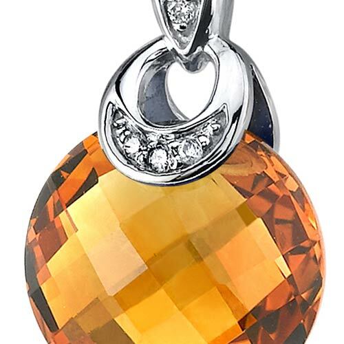 Citrine Pendant Necklace 14 Karat White Gold Round 3.5 Carats