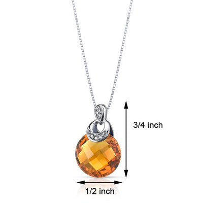 Citrine Pendant Necklace 14 Karat White Gold Round 3.5 Carats