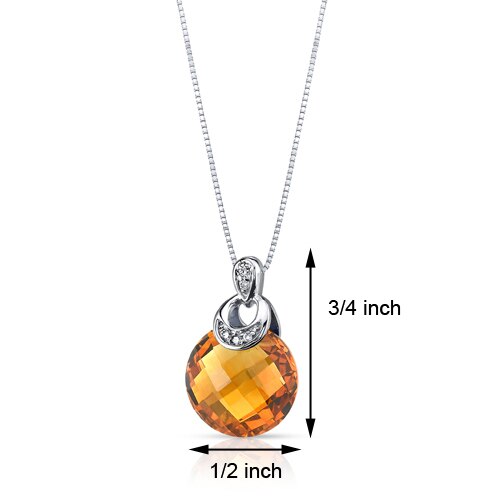 Citrine Pendant Necklace 14 Karat White Gold Round 3.5 Carats