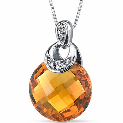 Citrine Pendant Necklace 14 Karat White Gold Round 3.5 Carats