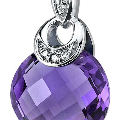 Amethyst and Diamond Pendant Necklace 14K White Gold 3.50 Carats Round Shape