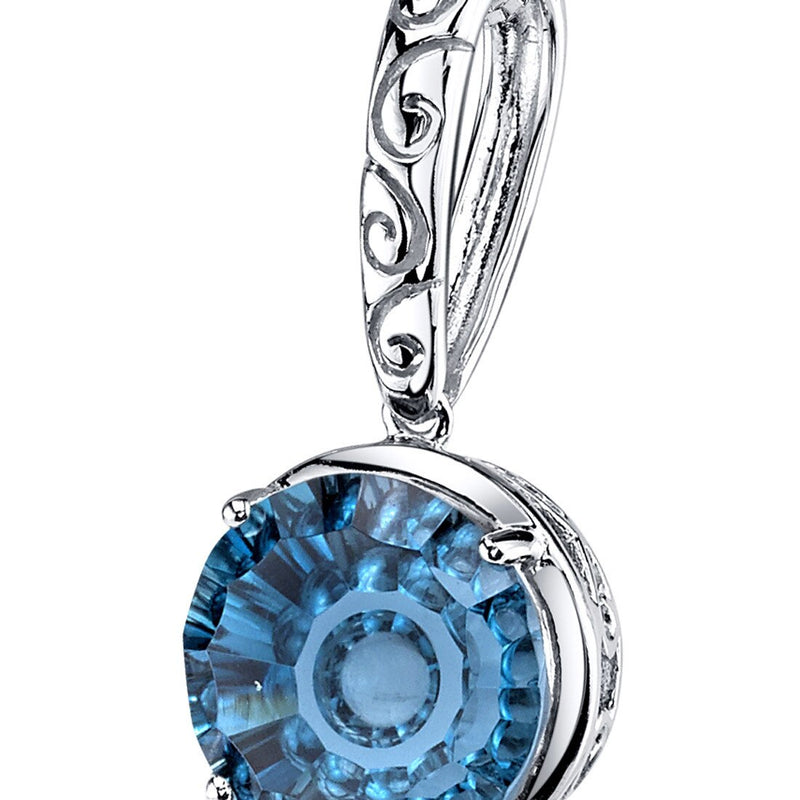 London Blue Topaz Pendant Necklace 14K White Gold 6.5 Carats Round Shape