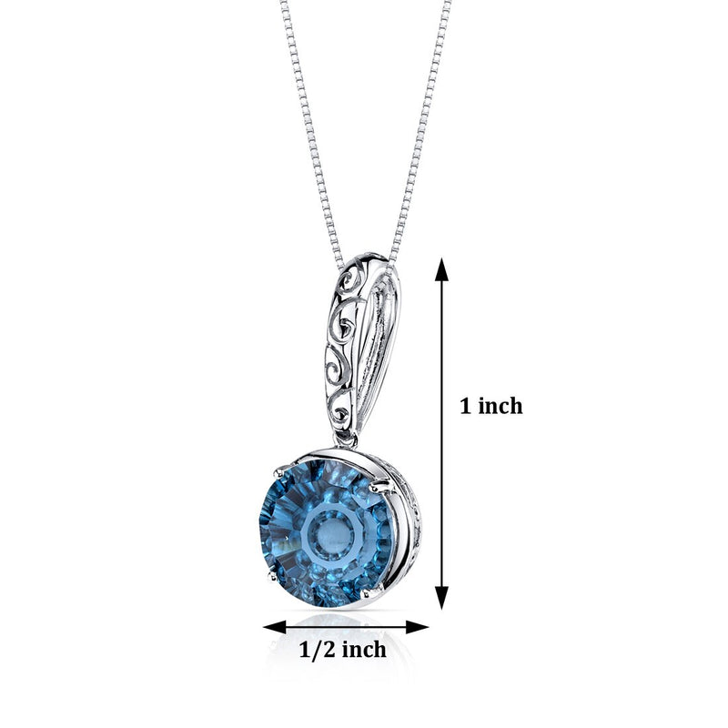 London Blue Topaz Pendant Necklace 14K White Gold 6.5 Carats Round Shape