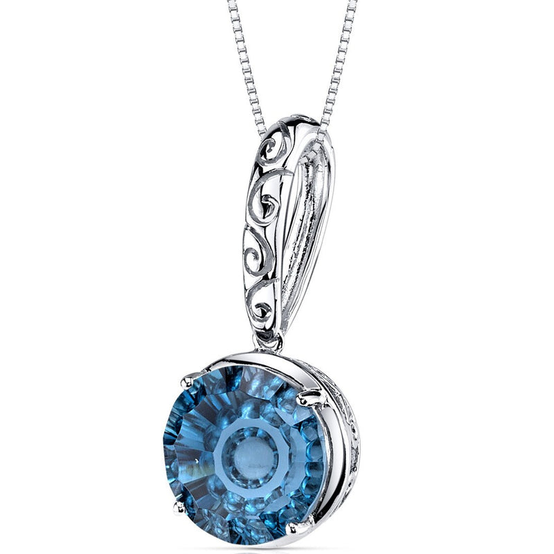 London Blue Topaz Pendant Necklace 14K White Gold 6.5 Carats Round Shape