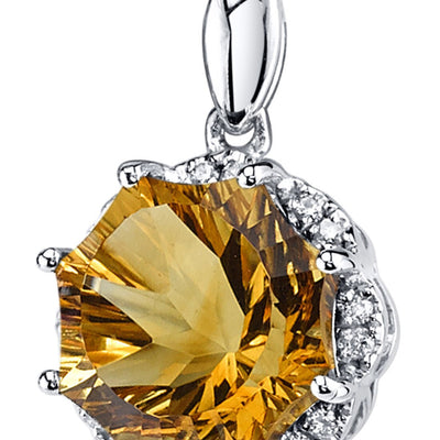 Citrine Pendant Necklace 14 Karat White Gold Snowflake 3.9 Carat