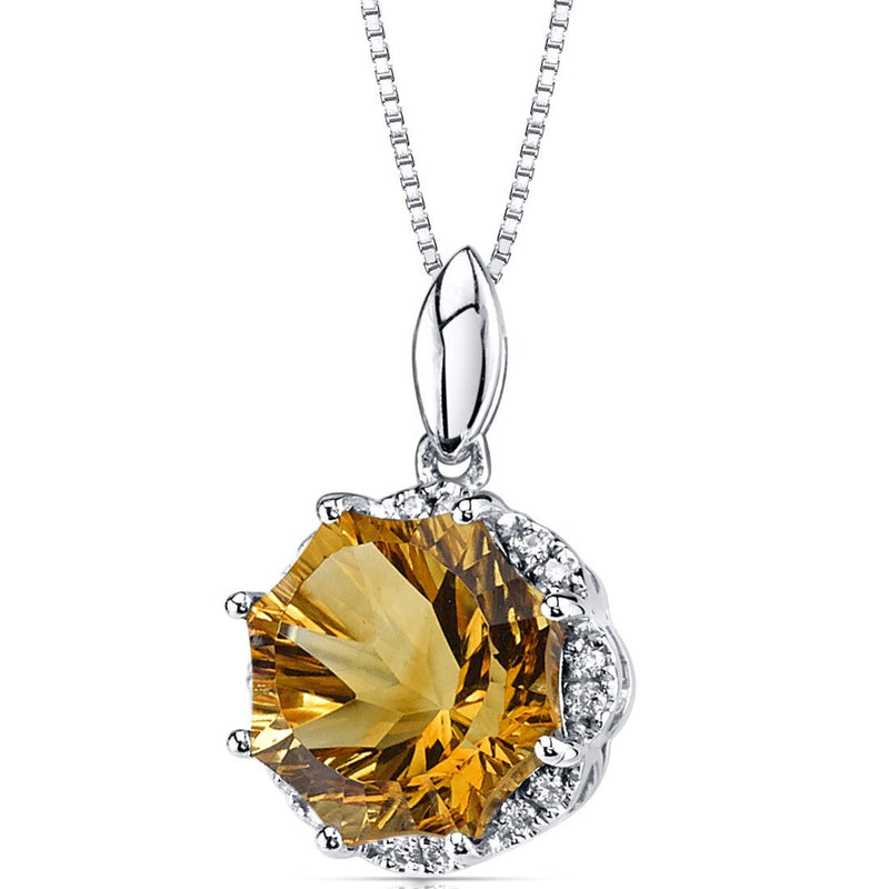 Citrine Pendant Necklace 14 Karat White Gold Snowflake 3.9 Carat