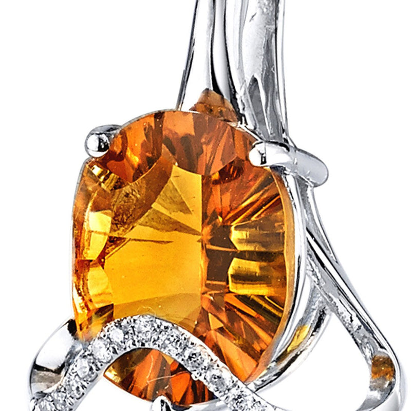 Citrine Pendant 14 Karat White Gold Oval Concave 2.9 Carats