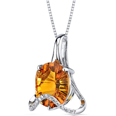 Citrine Pendant 14 Karat White Gold Oval Concave 2.9 Carats