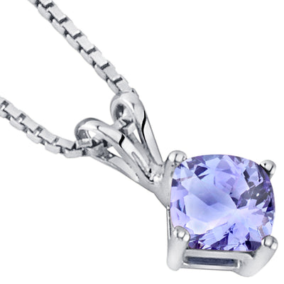 14 Karat White Gold Cushion Cut 1.00 Carats Tanzanite Pendant Necklace