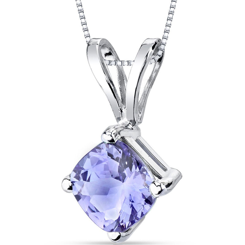 14 Karat White Gold Cushion Cut 1.00 Carats Tanzanite Pendant Necklace