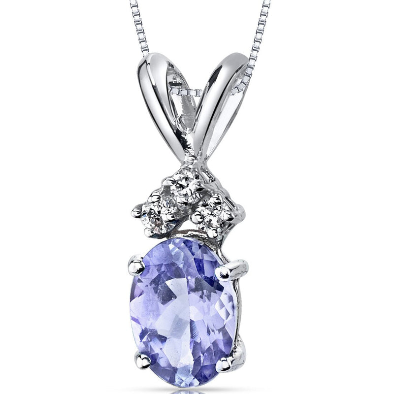 Tanzanite and Diamond Pendant Necklace 14K White Gold 0.75 Carat Oval