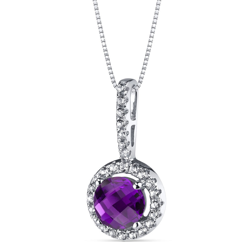 14K White Gold Amethyst Halo Pendant 0.75 Carats