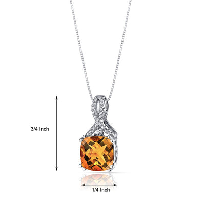 14K White Gold Citrine Pendant Ribbon Design Cushion Cut 2.75 Carats