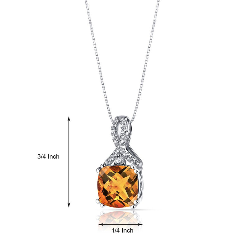 14K White Gold Citrine Pendant Ribbon Design Cushion Cut 2.75 Carats