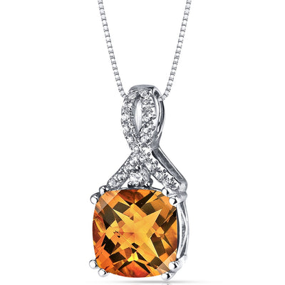 14K White Gold Citrine Pendant Ribbon Design Cushion Cut 2.75 Carats