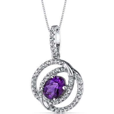 14K White Gold Amethyst Pendant Dual Halo Design 1.00 Carats