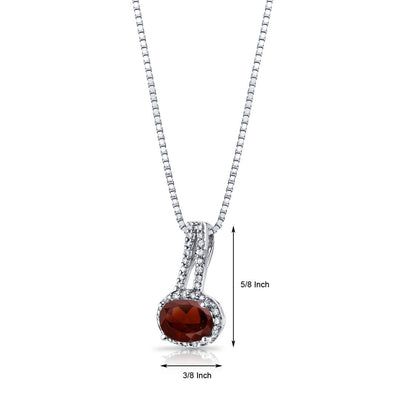 Garnet and Diamond Pendant Necklace 14K White Gold 1.50 Carats Oval Shape