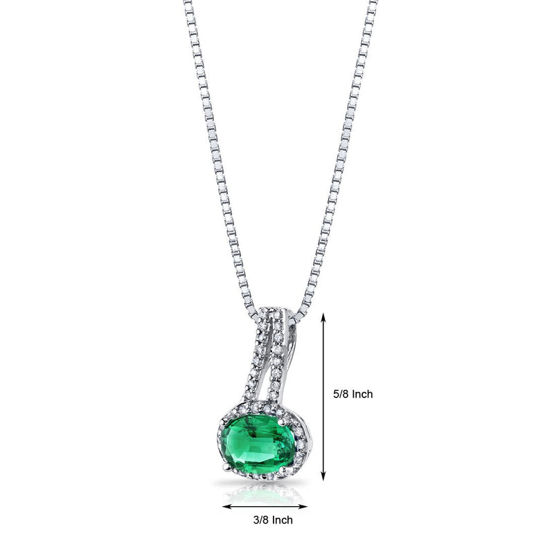 14K White Gold Created Emerald Diamond Pendant Oval Cut 1.25 Carats Total