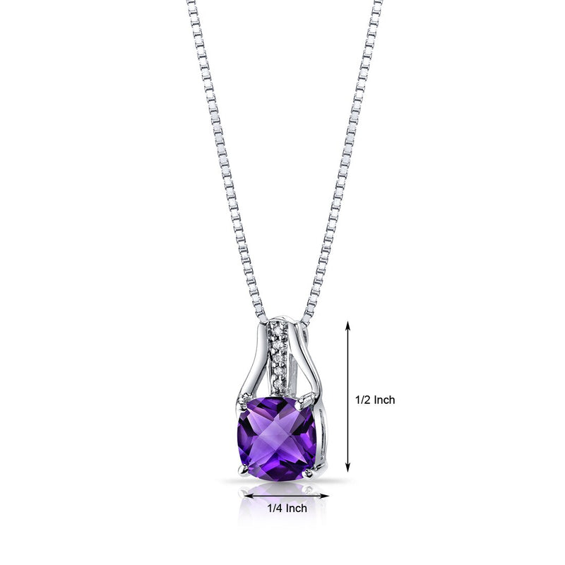 Amethyst and Diamond Pendant Necklace 14K White Gold 2 Carats Total Cushion Checkerboard Cut