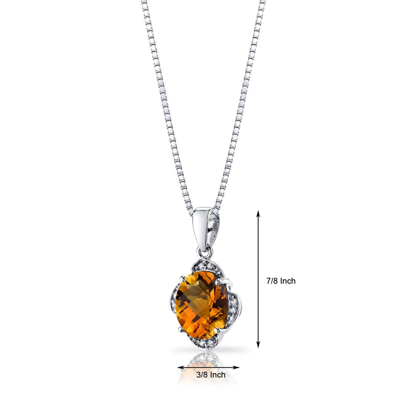 14K White Gold Citrine Diamond Pendant Checkerboard Cut 2.25 Carats Total