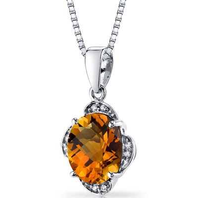 14K White Gold Citrine Diamond Pendant Checkerboard Cut 2.25 Carats Total