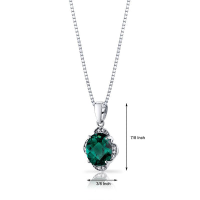 14K White Gold Created Emerald Diamond Pendant Checkerboard Cut 2.5 Carats Total