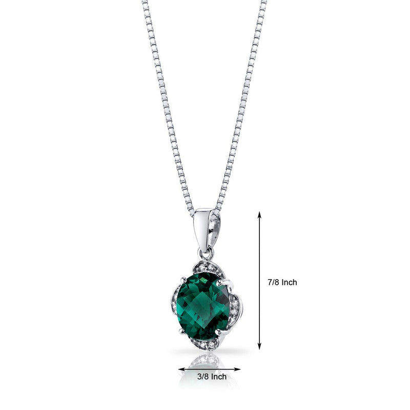 14K White Gold Created Emerald Diamond Pendant Checkerboard Cut 2.5 Carats Total