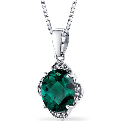 14K White Gold Created Emerald Diamond Pendant Checkerboard Cut 2.5 Carats Total