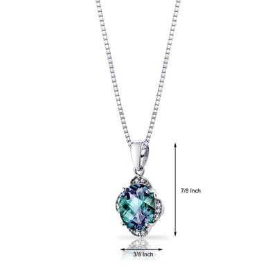 Alexandrite and Diamond Pendant Necklace 14K White Gold 3.25 Carats Oval Shape