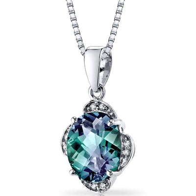 Alexandrite and Diamond Pendant Necklace 14K White Gold 3.25 Carats Oval Shape